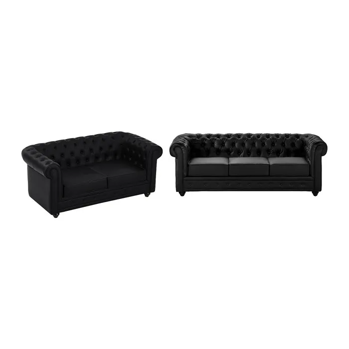 Canapés 3 places et 2 places en simili noir CHESTERFIELD