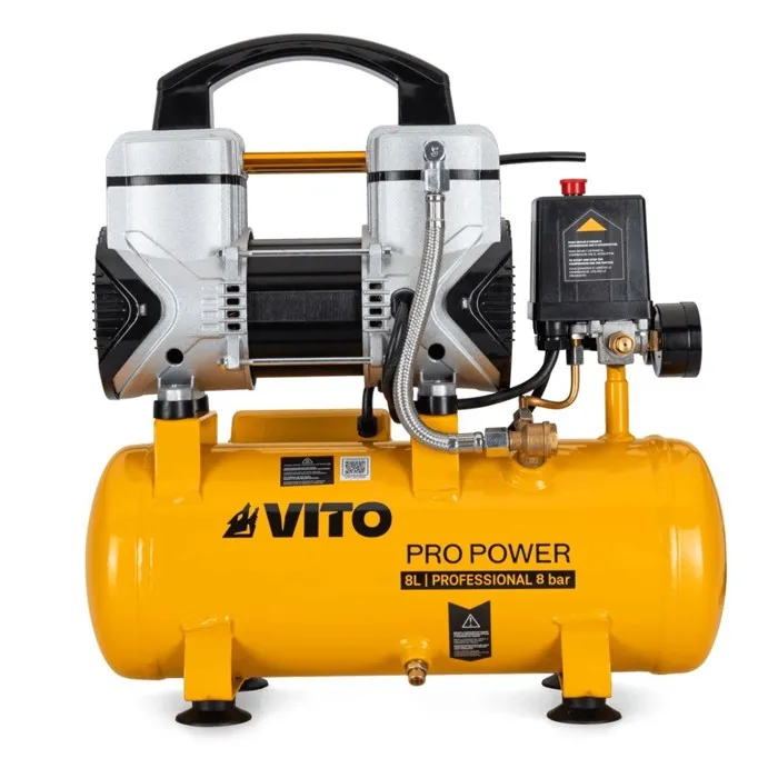 Compresseur d'Air Silencieux 8L Sans Huile 8 bar 1,5 CV / 1,1 kW Gonfleur Electrique Portatif Voiture VITO