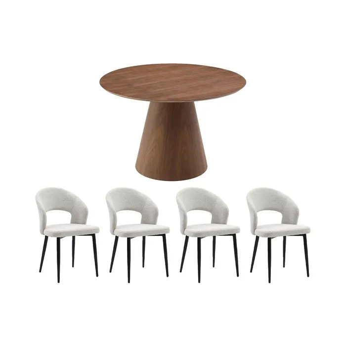 Ensemble table ANTALIZA + 4 chaises NIYAMA - Naturel foncé et gris
