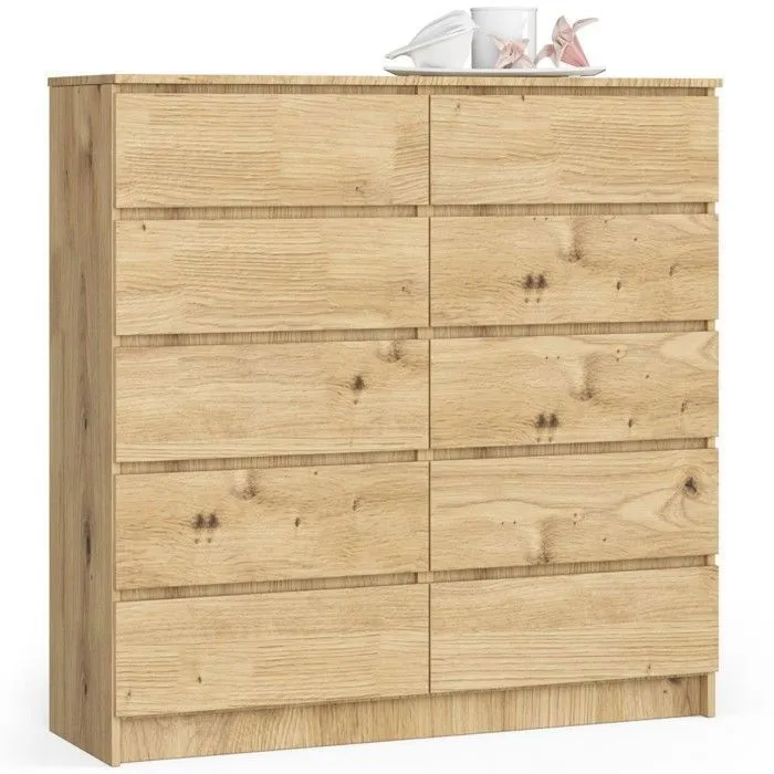 Commode AKORD K120 Chêne Artisan 120 cm 10 tiroirs façade Chêne Artisan 120x40x121 cm