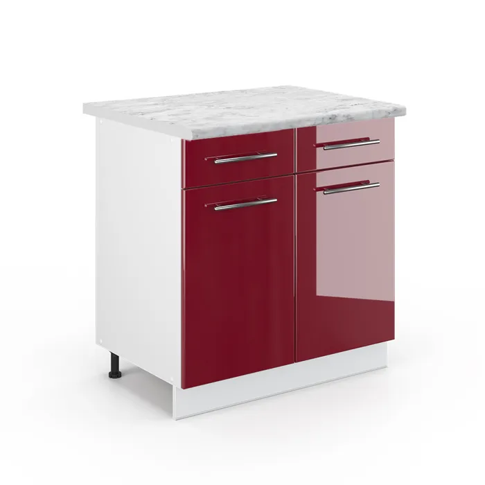 Vicco Meuble cuisine Rouge bordeaux Haute brillance/Blanc 80cm plan de travail Marbre