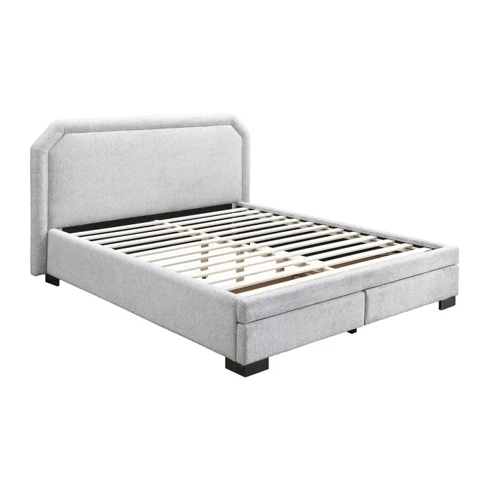 Lit avec tiroirs 140 x 190 cm - Tissu - Gris clair - INASTO