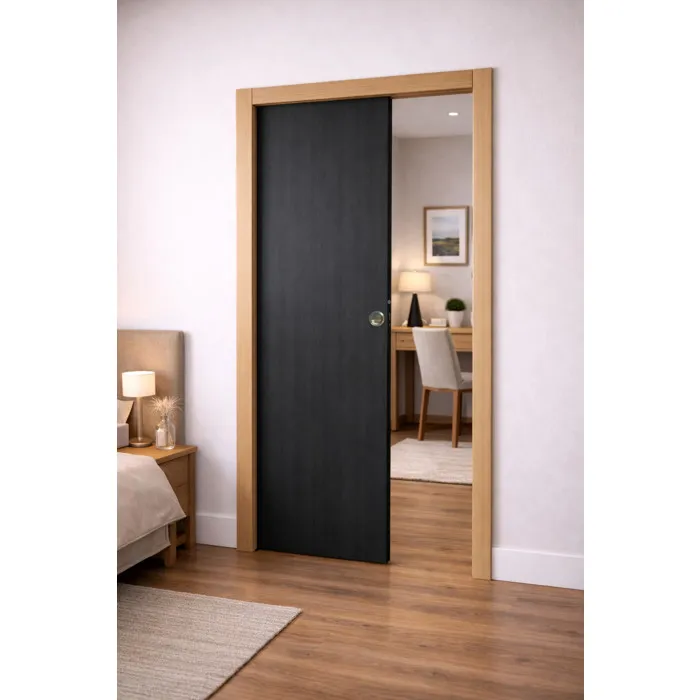 Porte Coulissante Effet Chêne Anthracite Grey Oak H204 X L73 Cm, Galandage, Kit Finition (coquille Et Tire Doigt) Gd Menuiseries