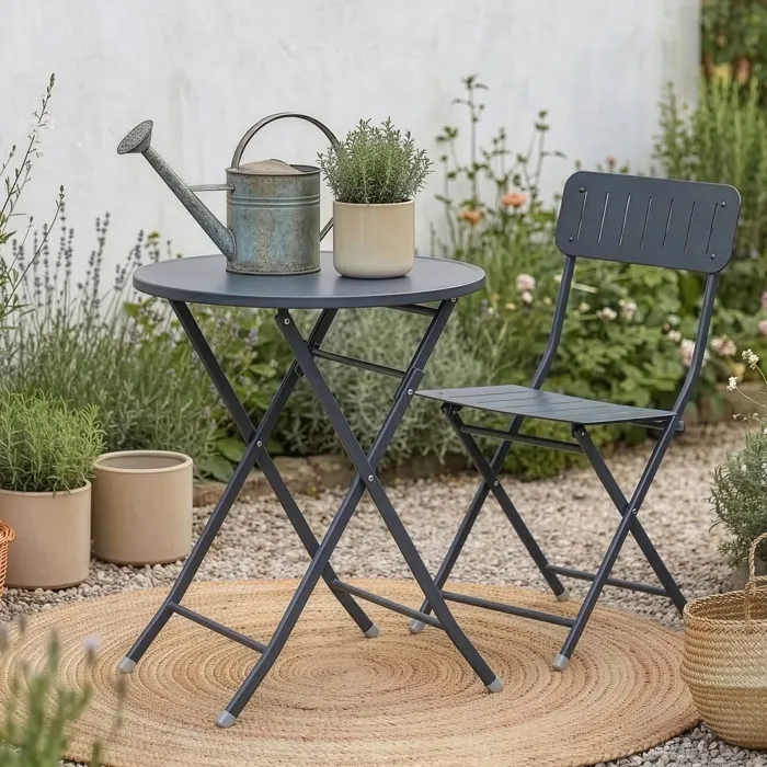 Table de jardin pliante Sande 71 x 62 cm noir en.casa
