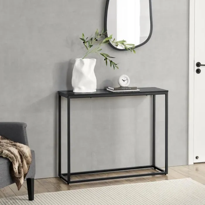 Table console Kittilä 80 x 100 x 30 cm noir et imitation marbre en.casa