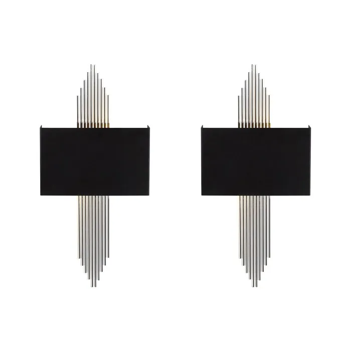 Lot de 2 appliques art déco en métal - L. 22 x H. 75 cm - Noir et gris - SANGARIUS