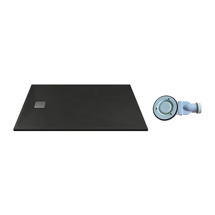 Receveur de douche extra plat à poser ou à encastrer recoupable en résine SMC avec siphon - Noir - 120 x 80 cm - MIRNOSA