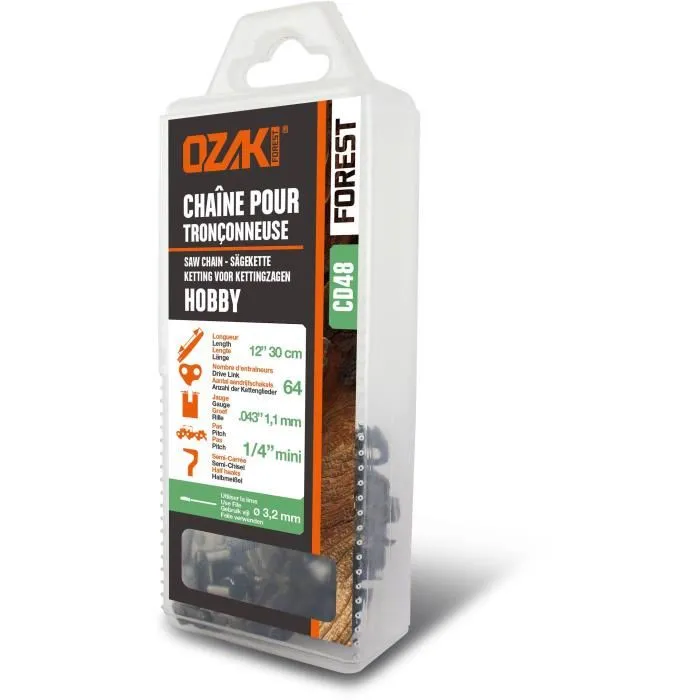 Chaîne De Tronçonneuse Ozaki Sous Coque Semi Carrée: 1/4''.043 (1,1mm) 64 Entraîneurs ( E64 ).