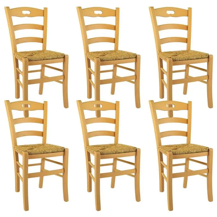 SUZY - Lot de 6 Chaises et Assises en Paille
