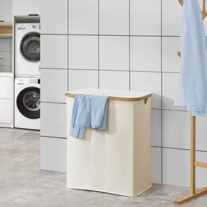 Panier à linge Rusko 69 x 57 x 37 cm beige en.casa