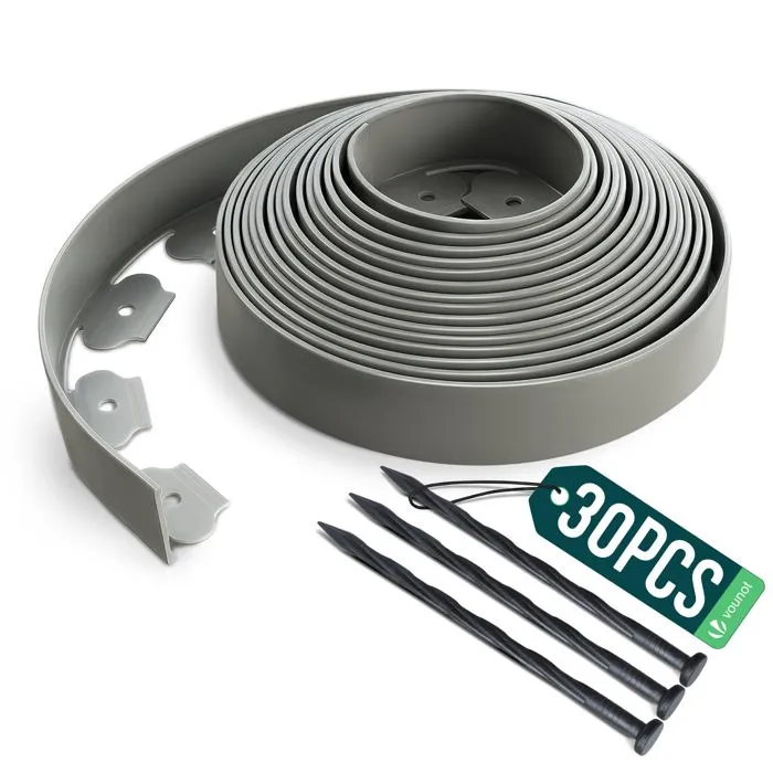 Vounot Bordure De Jardin Plastique Flexible 10m Avec Piquets Gris