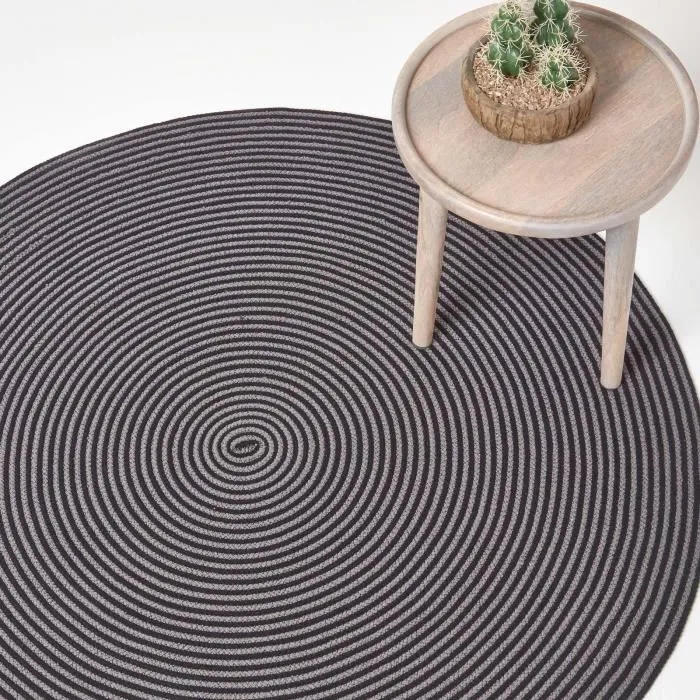 Tapis Rond Tissé À Plat En Coton Spirale Gris Et Noir 120cm - Homescapes