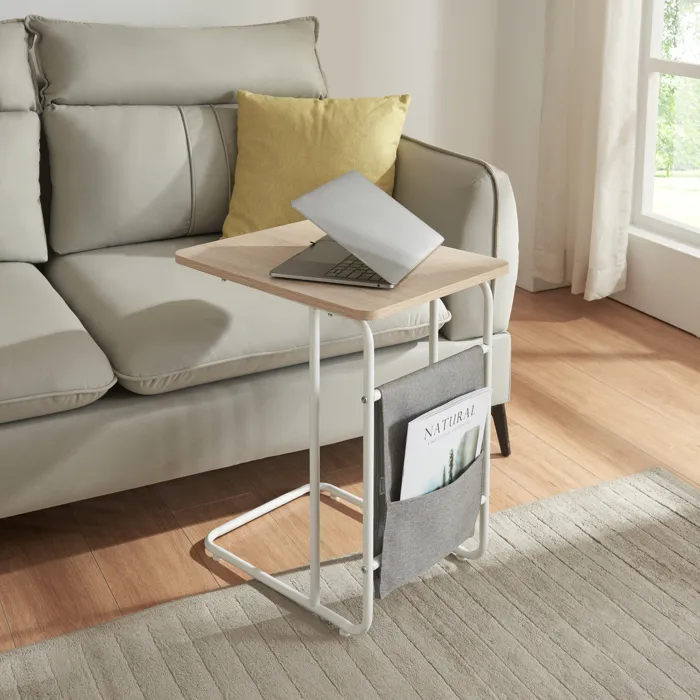 Table pour ordinateur portable Dyroey 56 x 48 x 37 cm blanc effet chêne gris en.casa