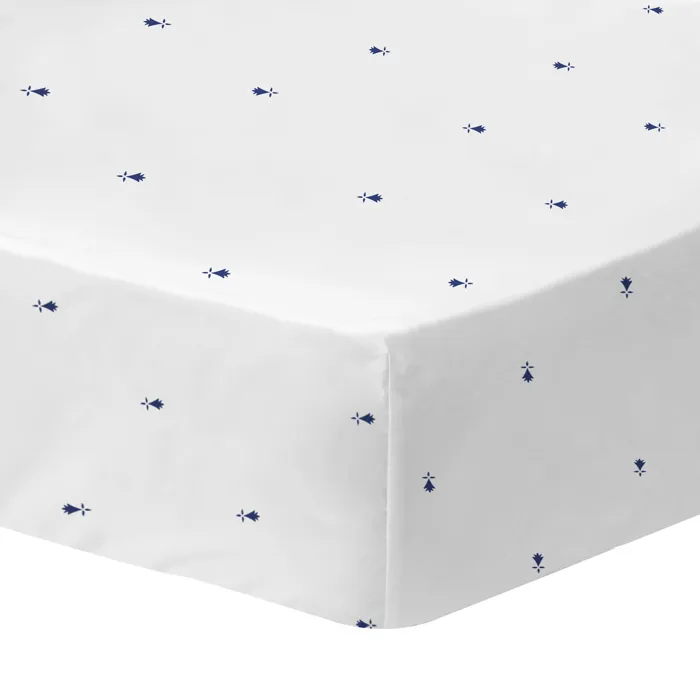 Drap Housse 90x190/200 Cm Breizh Imprimé En 100% Coton Blanc Oeko-tex