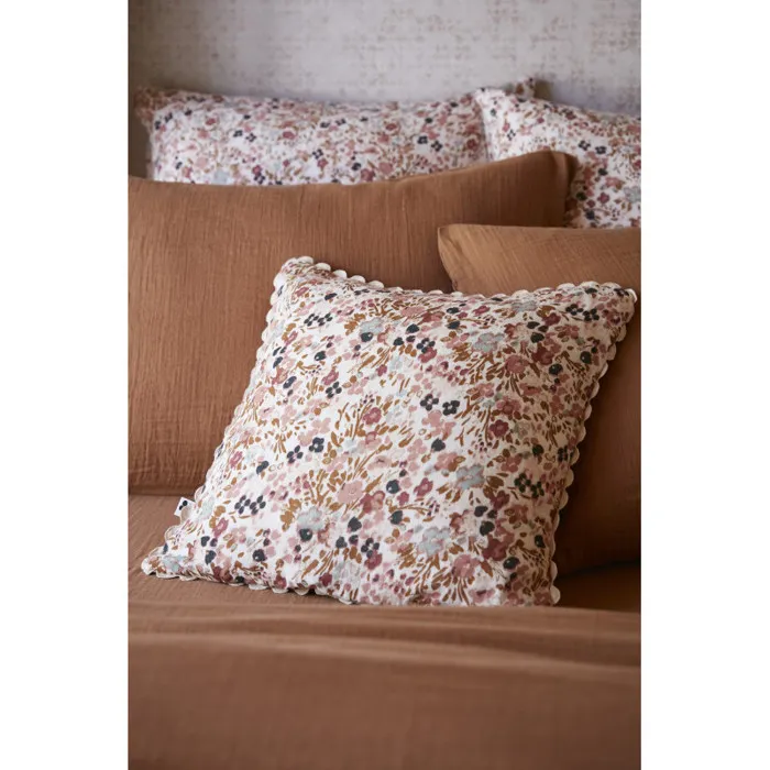 Coussin Déhoussable Festonné "capucine" 40 X 40 Cm "gaze De Coton" L'effet Papillon