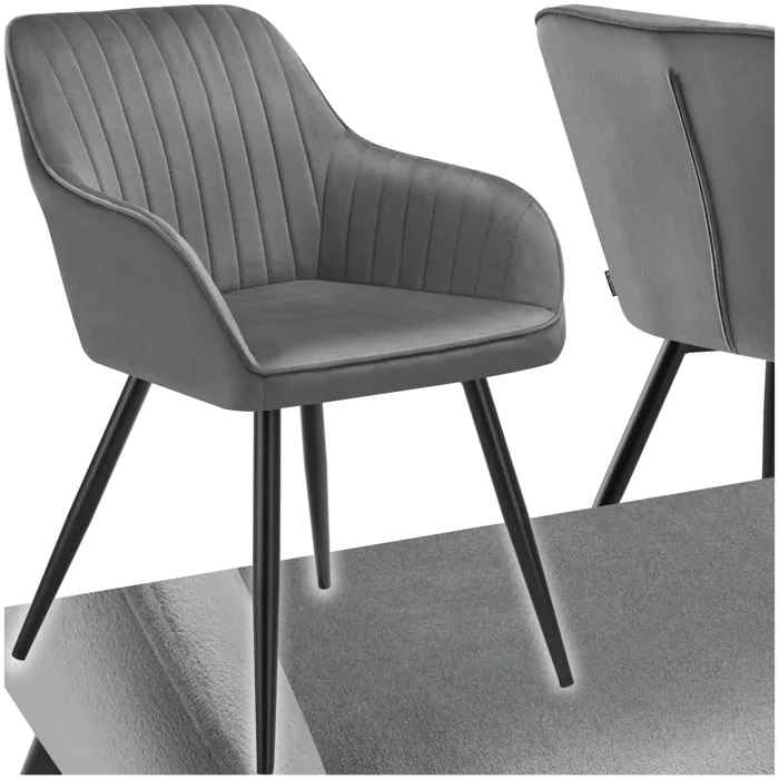 Chaise De Salle À Manger En Velours Matelassée Capitonnée Gris