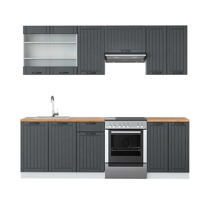 Vicco Cuisine Anthracite maison de campagne/blanc 240cm, PT Chêne