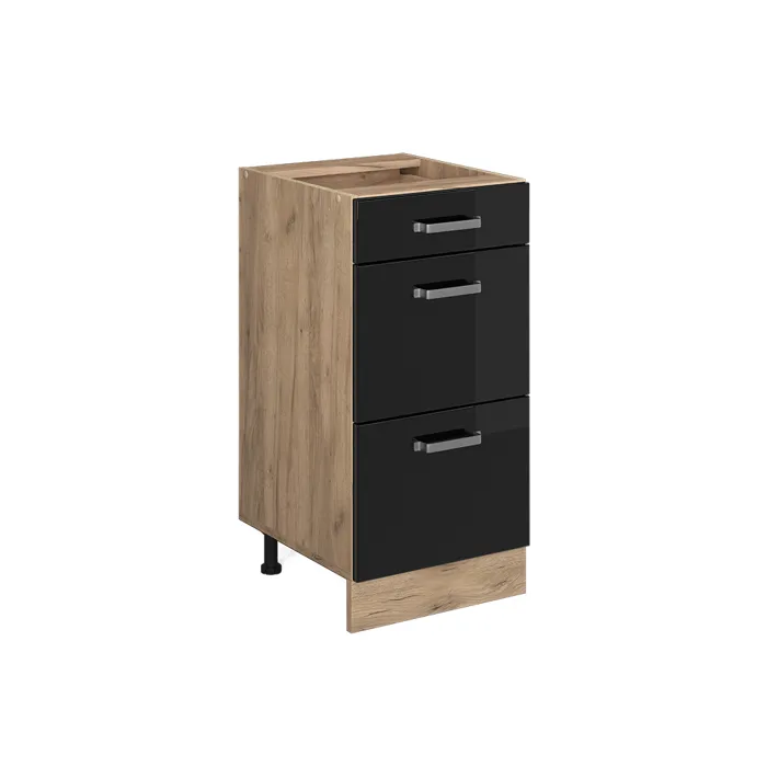 Vicco Meuble cuisine Noir Haute brillance 40cm avec tiroirs, sans PT