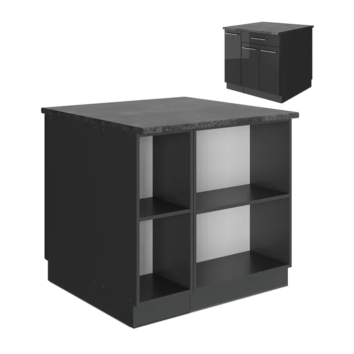 Vicco Îlot de cuisine Anthracite Haute brillance 90cm sans PT