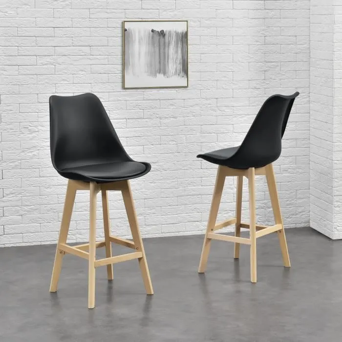 Lot de 2 Tabourets de Bar Lublin Similicuir Hêtre 105 x 48 x 58 cm Noir en.casa