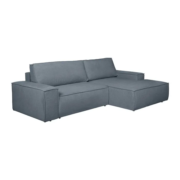 Canapé d'angle droit convertible en tissu texturé bleu AMELIA