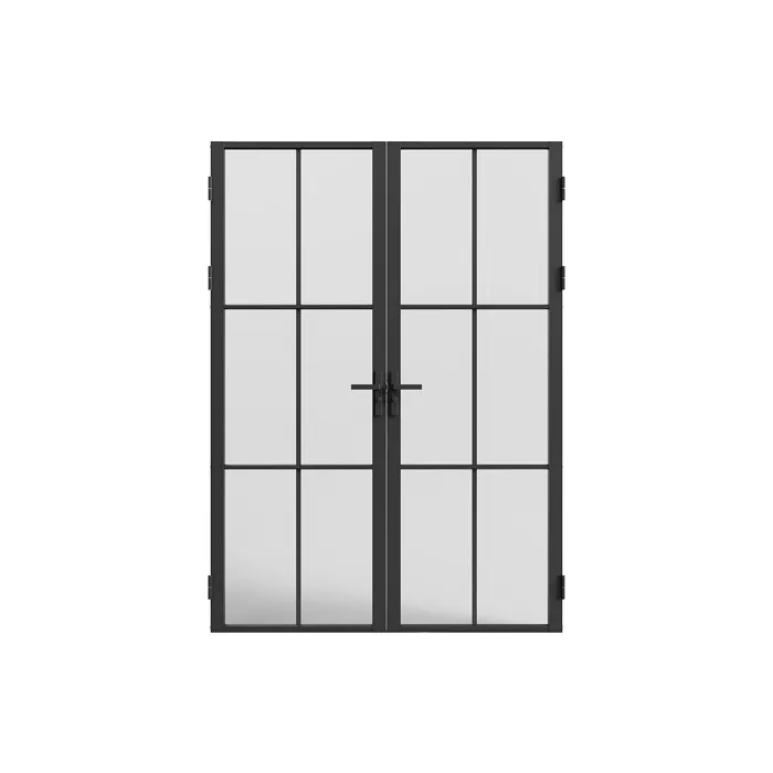 Bloc porte à deux battants en aluminium et verre dépoli - 2 x H204 x L93 cm - Noir - SEROTO
