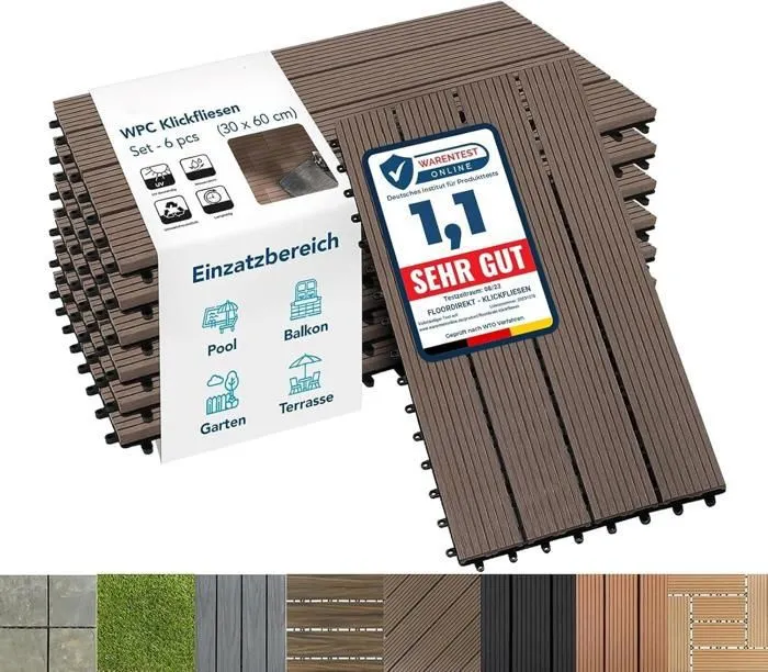 Dalles de Terrasse Lot de 6 pièces, Royal Marron foncé 60 x 30 cm - 1 m²