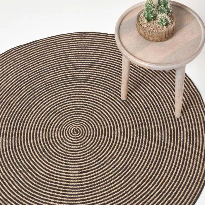 Tapis Rond Tissé À Plat En Coton Spirale Beige Et Noir 120cm - Homescapes