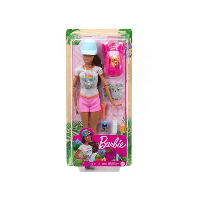 Coffret Barbie Randonnée Avec Sac À Dos Et Chien - 10 Pièces - Poupée Mannequin Vacance Et Loisir - Mattel Hnc39