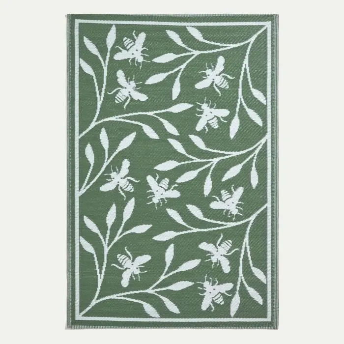 Tapis extérieur terrasse réversible - Tapis de jardin imperméable et résistant UV - Motif abeille - Vert - 180x120 cm - HOMESCAPES