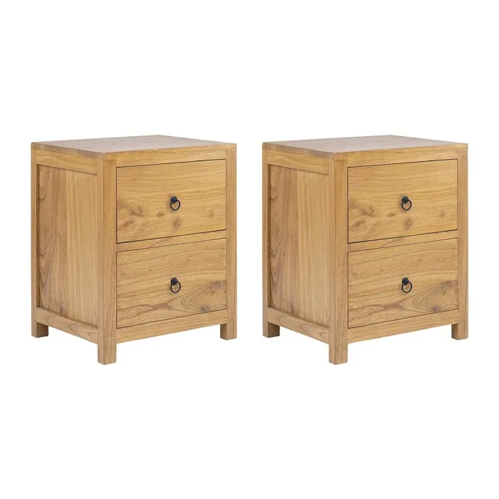 Lot de 2 tables de chevet 2 tiroirs - Bois de mindi - Naturel - PILABO