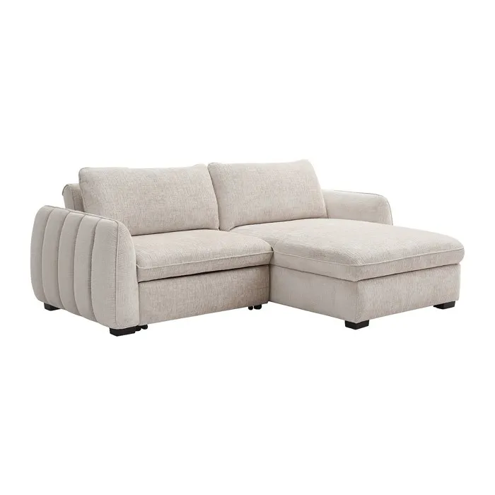 Canapé d'angle convertible et réversible en tissu chiné beige MONAVI