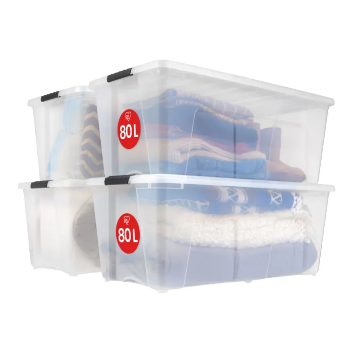 Iris Ohyama, Grande Boite de Rangement Plastique avec Couvercle, 80L, Lot de 4, Transparent, TB-84D