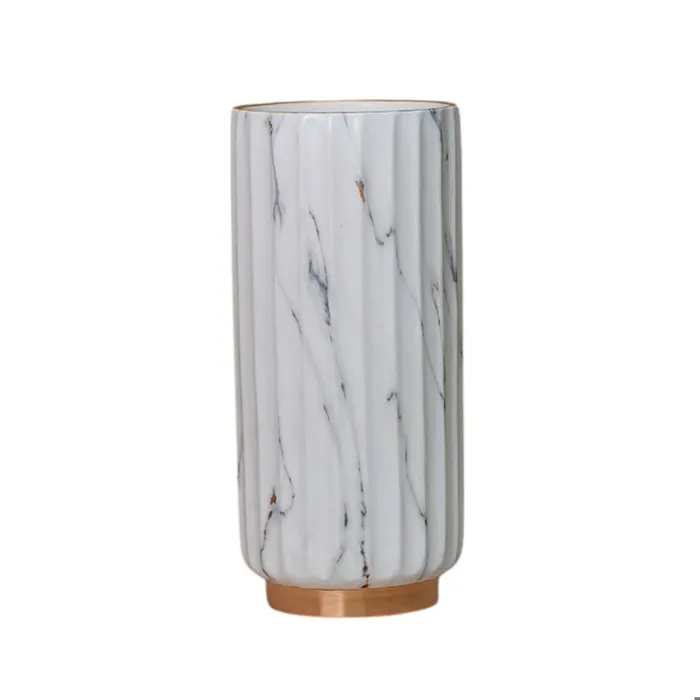 Luni - Vase En Céramique Couleur Marbre Blanc H27 Cm