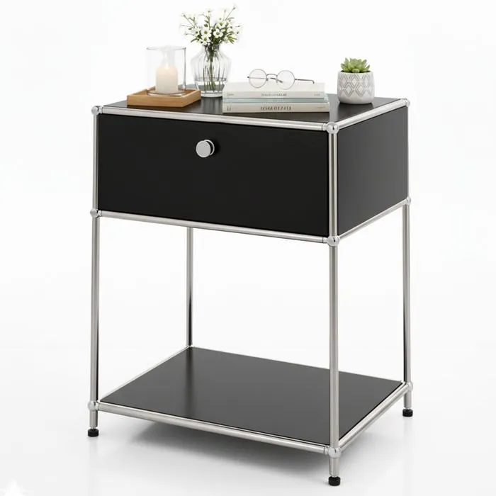 Étagère Métal Chromé Design Épuré, Concept Epuré Mk-139, L50 × P40 × H63 Cm, Noir