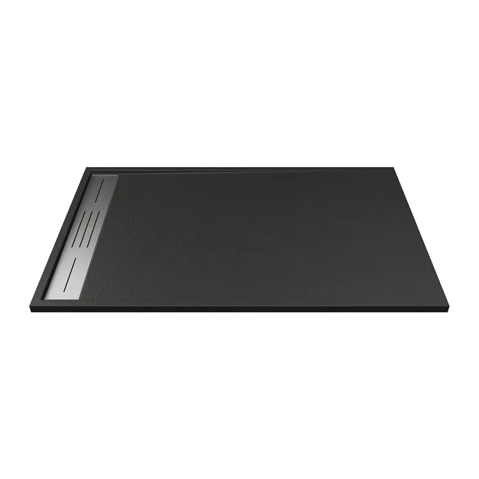 Receveur de douche extra plat à poser ou à encastrer recoupable en résine SMC - Noir - 140 x 90 cm - LYROSA