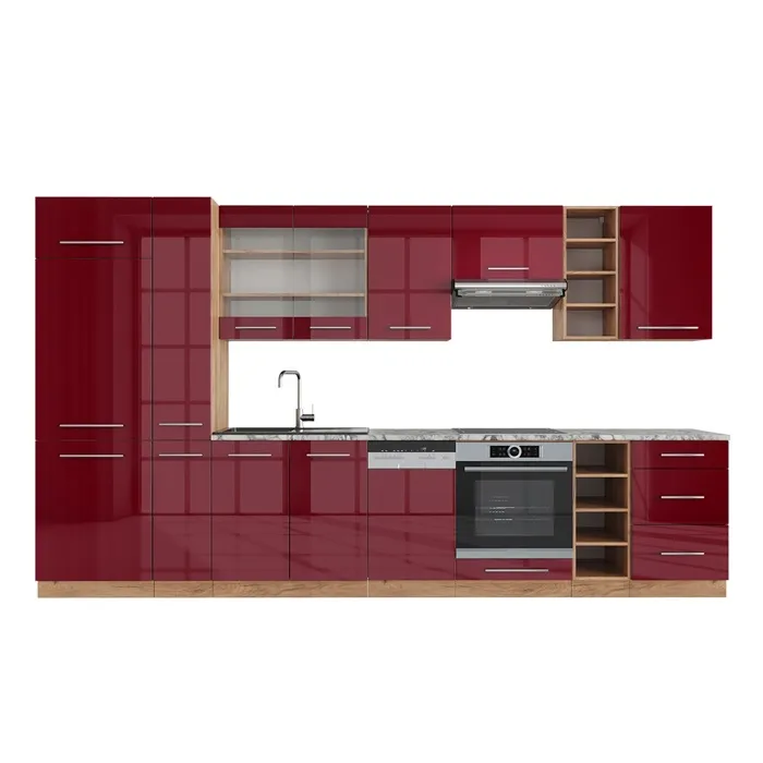 Vicco Cuisine Bordeaux brillant/Chêne doré 355cm sans PT