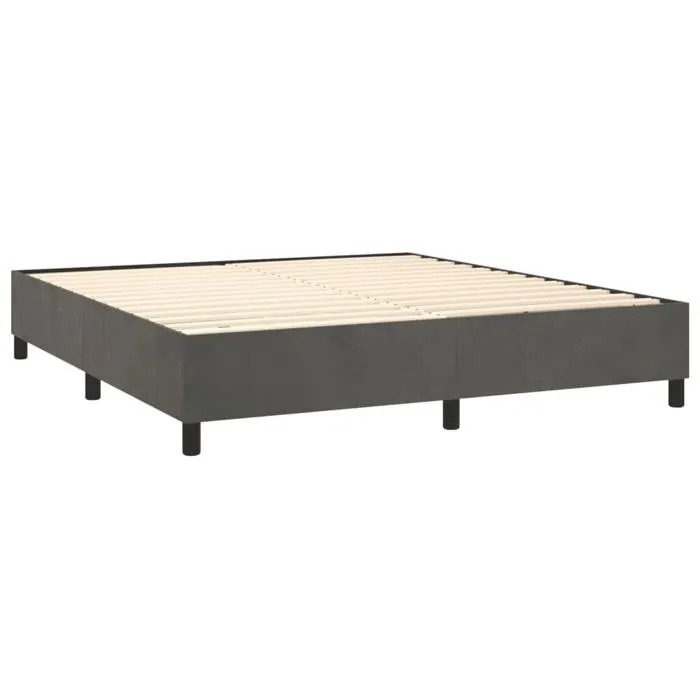 Sommier À Lattes Sur Pieds Cadre De Lit 160x200 Cm Tissu Velours Gris Foncé Tdl0207123