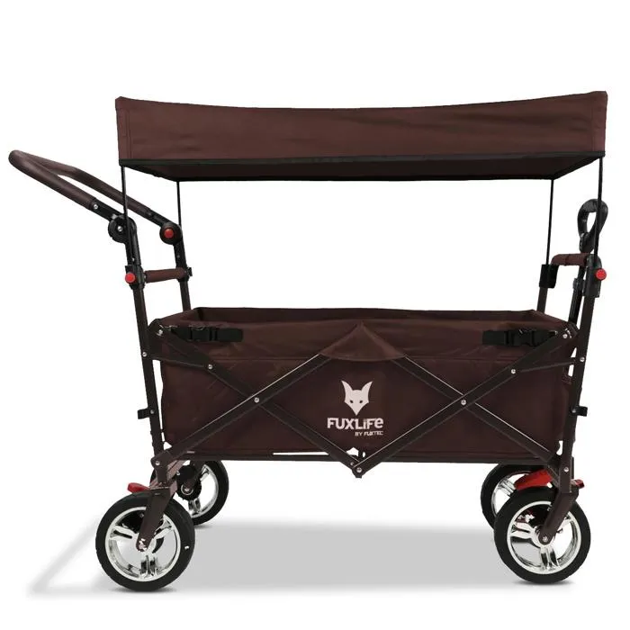 Chariot Pliable Marron Avec Siège Rembourré Et Frein Fx-ct700 Fuxlife By Fuxtec