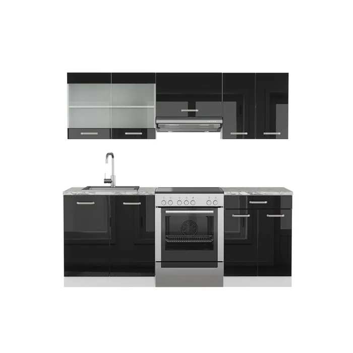 Vicco Cuisine Noir brillant/Blanc 200cm Sans PT