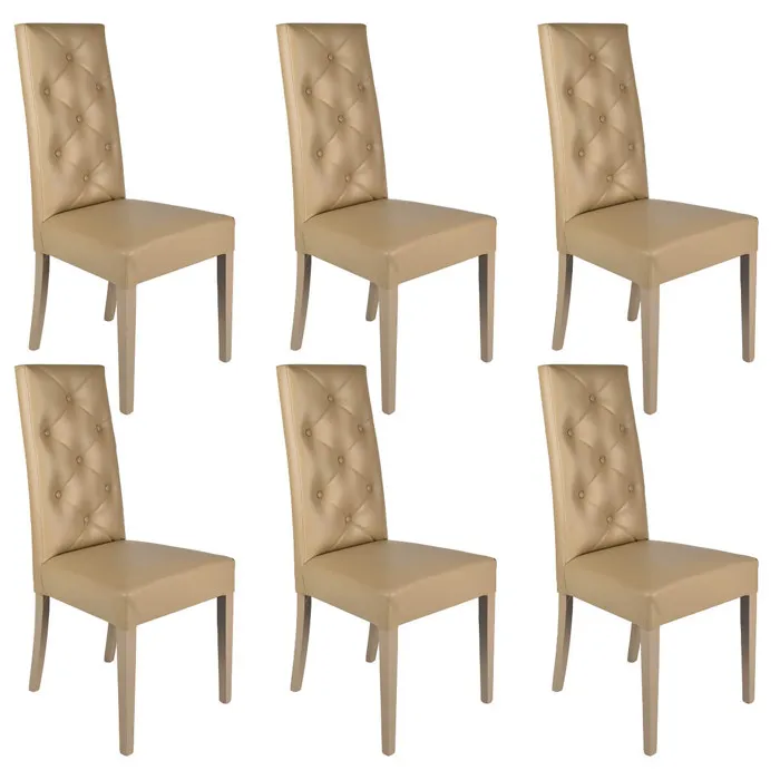 TREVI - Lot de 6 Chaises Simili Taupe et Pieds Laqués