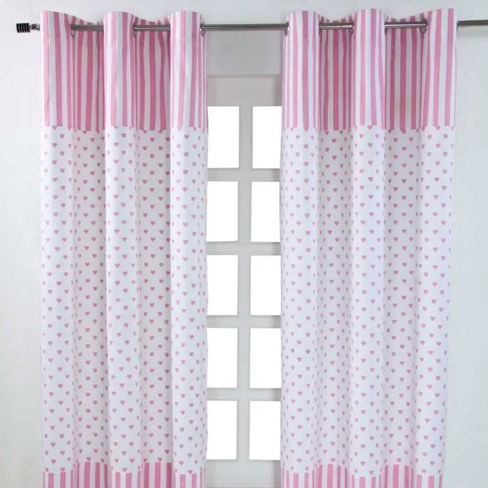 Paire De Rideaux À Oeillets Imprimé Coeurs Rose 137x228m