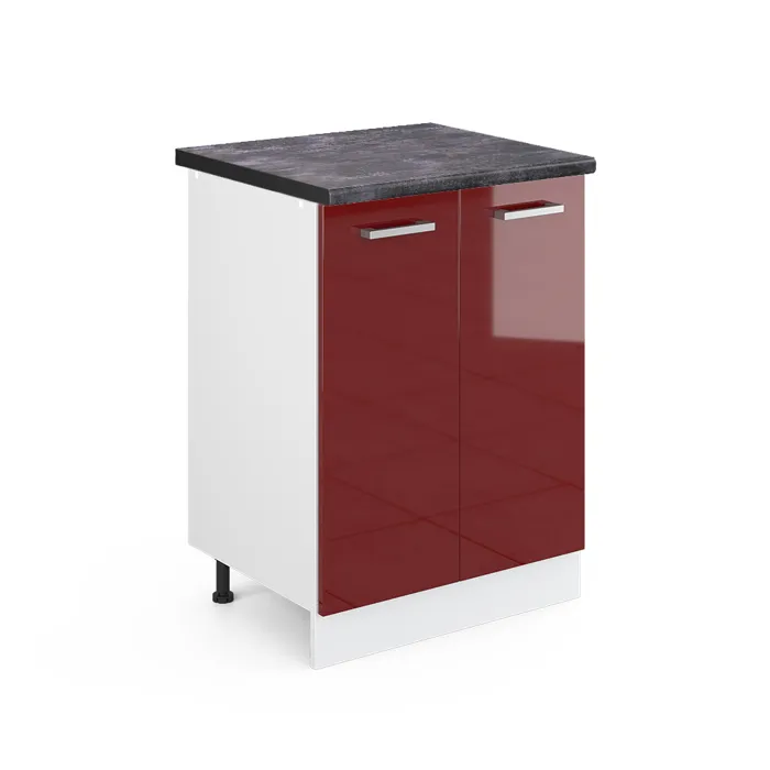 Vicco Meuble bas de cuisine Rouge brillant/Blanc 60cm plan de travail Anthracite