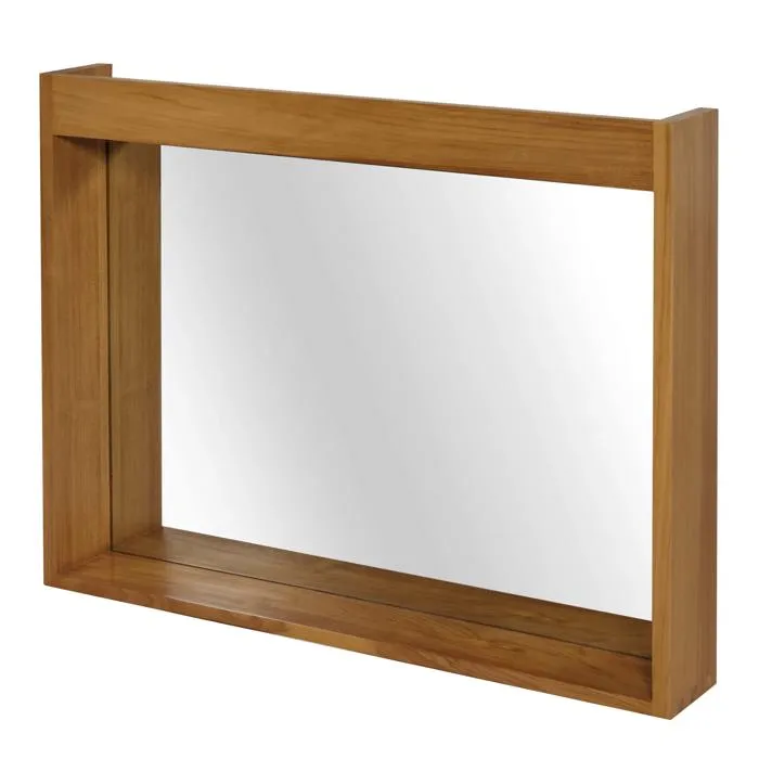 Miroir De Salle De Bain Avec Cadre En Bois Teck Massif 77x100 Cm Grande Longévité Et Excellente Résistance 040010108