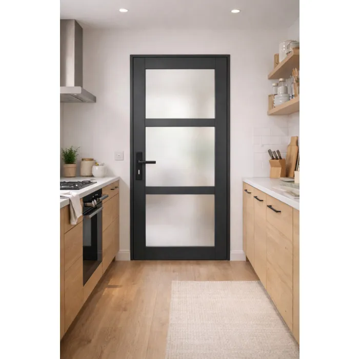 Bloc Porte Blakeria Gris Anthr Vitrée H204 X L73 Cm Côte Tableau P.droit,poignee Gd Menuiseries