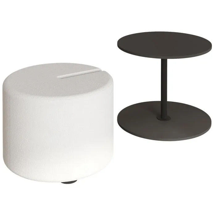 Table D'Appoint Avec Pouf En Bois "vexana" - 43 X 43 X 47 Cm - Gris Anthracite