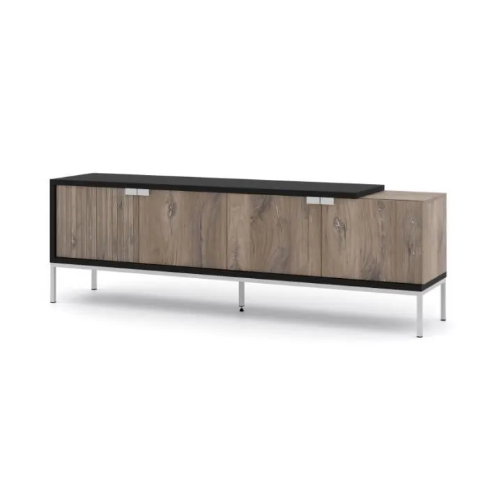Meuble Tv À 4 Portes Avec Cadre Blanc "toledo" - Marron/noir - L 200 Cm