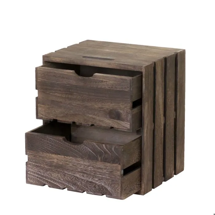 Table De Chevet Commode De Rangement En Bois Style Vintage 2 Tiroirs 36x32x26cm Marron 04_0002486