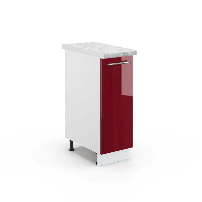 Vicco Meuble de cuisine Rouge bordeaux Haute brillance/Blanc 30cm plan de travail Marbre