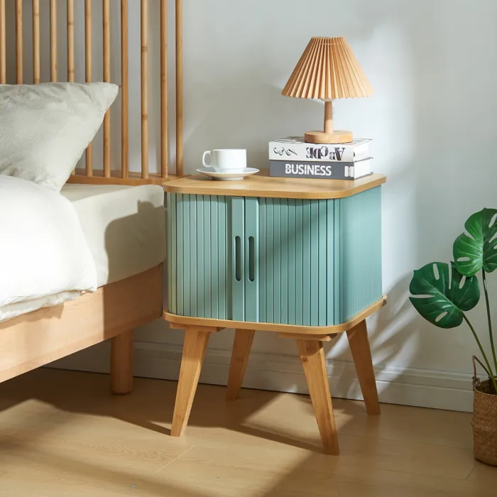 Table d'appoint Tysvær bambou 59 x 45 x 45 cm naturel bleu en.casa